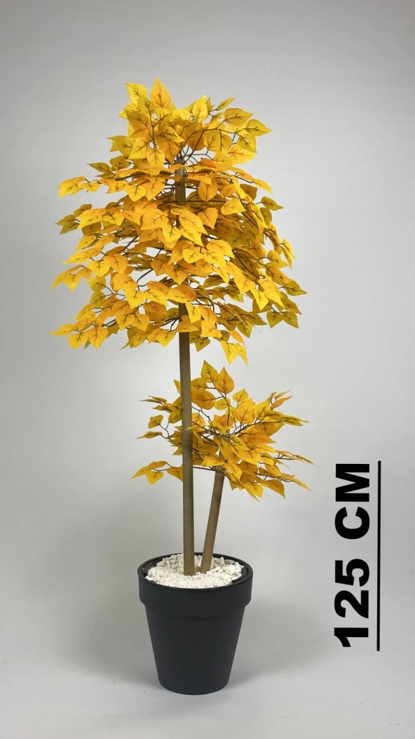 BİÇİÇEK YAPAY SONBAHAR DUT AĞACI 125CM DOĞAL BAMBU GÖVDELİ ANTRASİT RENK YALI SAKSIDA YAPAY AĞAÇ