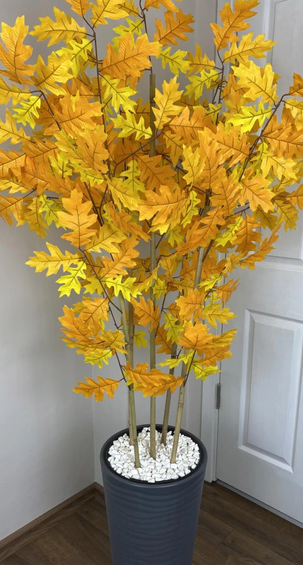 BİÇİÇEK YAPAY BAMBU GÖVDELİ SONBAHAR ÇINAR AĞACI 180CM 5 BAMBULU ANTRASİT RENK KUMSAL SAKSIDA YAPAY AĞAÇ