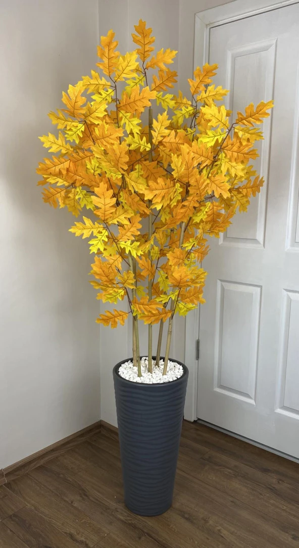 BİÇİÇEK YAPAY BAMBU GÖVDELİ SONBAHAR ÇINAR AĞACI 180CM 5 BAMBULU ANTRASİT RENK KUMSAL SAKSIDA YAPAY AĞAÇ - 3