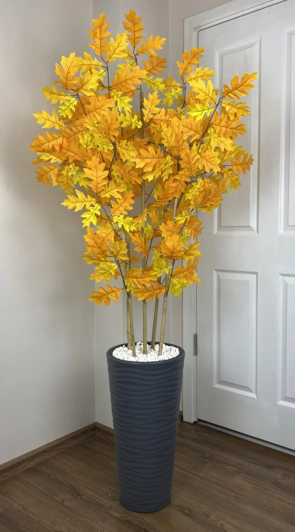 BİÇİÇEK YAPAY BAMBU GÖVDELİ SONBAHAR ÇINAR AĞACI 180CM 5 BAMBULU ANTRASİT RENK KUMSAL SAKSIDA YAPAY AĞAÇ - 4