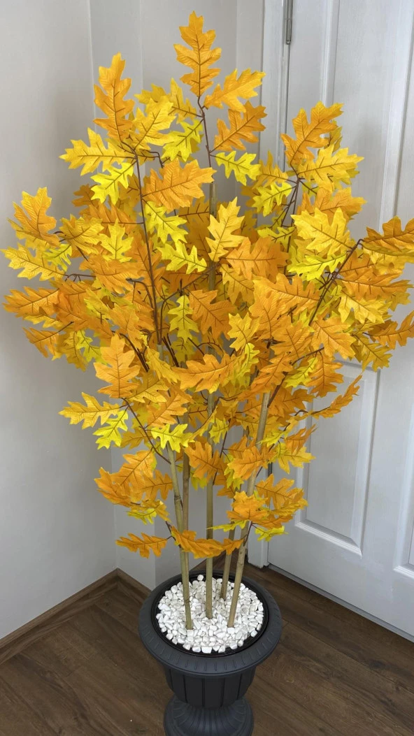 BİÇİÇEK   YAPAY BAMBU GÖVDELİ SONBAHAR ÇINAR AĞACI 170CM 5 BAMBULU ANTRASİT RENK NERGİS SAKSIDA YAPAY AĞAÇ - Resim 4