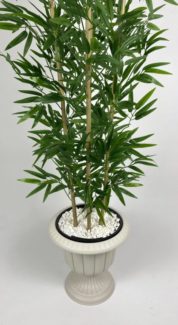 BİÇİÇEK YAPAY BAMBU AĞACI 140CM YOĞUN YAPRAKLI KIRIK BEYAZ RENK NERGİS SAKSIDA - 4