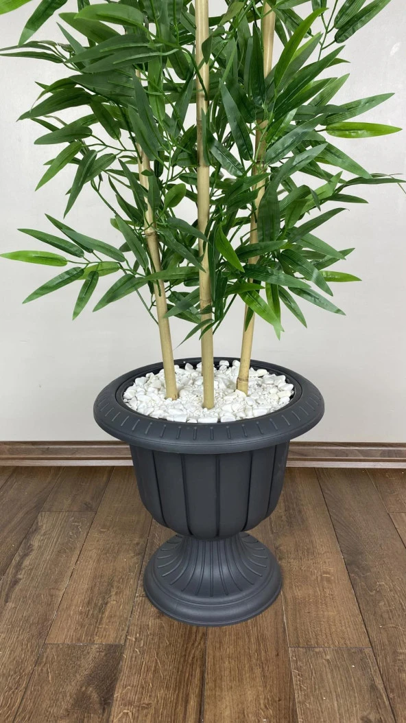 BİÇİÇEK   YAPAY BAMBU AĞACI  170CM YOĞUN YAPRAKLI ANTRASİT RENK NERGİS SAKSIDA - Resim 3