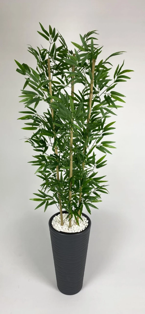 BİÇİÇEK   YAPAY BAMBU AĞACI  180CM YOĞUN YAPRAKLI ANTRASİT RENK KUMSAL SAKSIDA ürün görseli