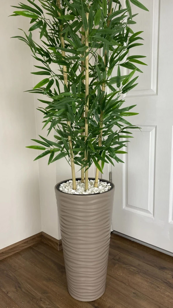 BİÇİÇEK YAPAY BAMBU AĞACI 180CM YOĞUN YAPRAKLI BEJ RENK KUMSAL SAKSIDA - 3