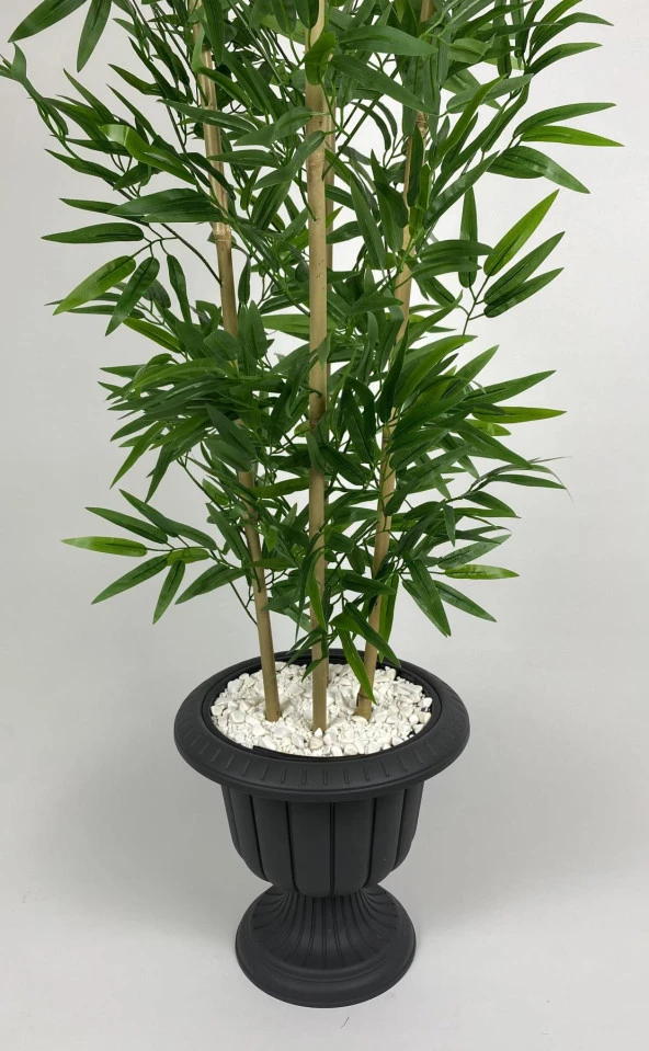 BİÇİÇEK   YAPAY BAMBU AĞACI  170CM YOĞUN YAPRAKLI ANTRASİT RENK NERGİS SAKSIDA - Resim 6