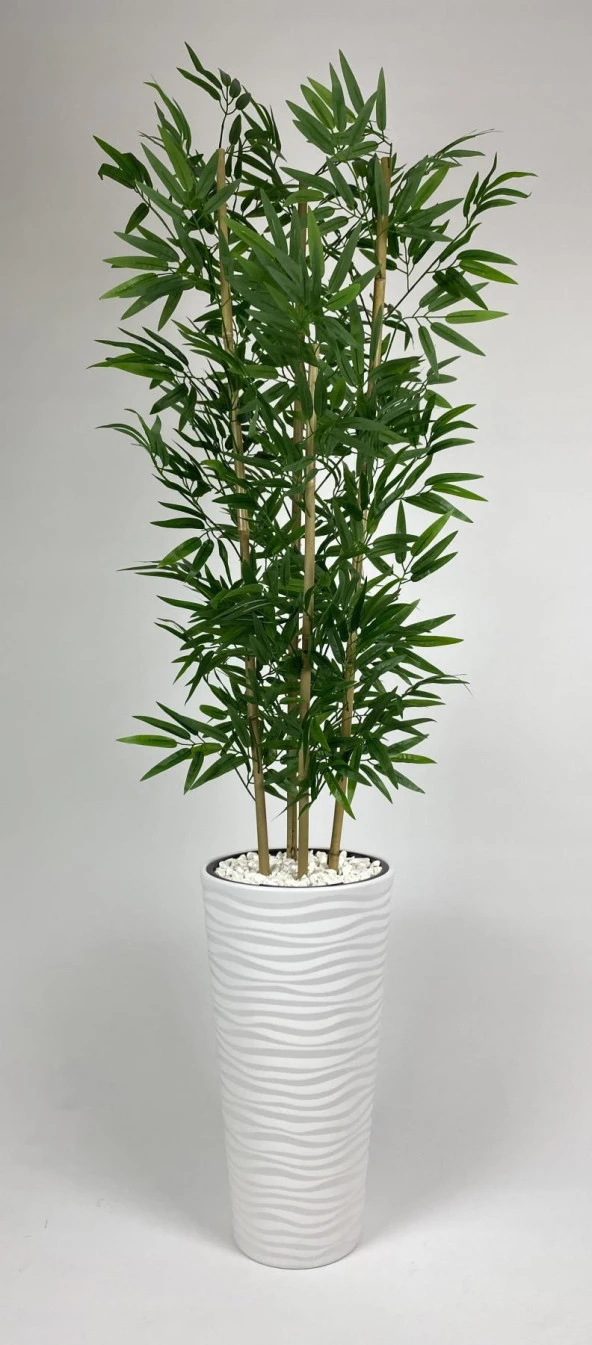 BİÇİÇEK YAPAY BAMBU AĞACI 180CM YOĞUN YAPRAKLI BEYAZ RENK KUMSAL SAKSIDA - 3