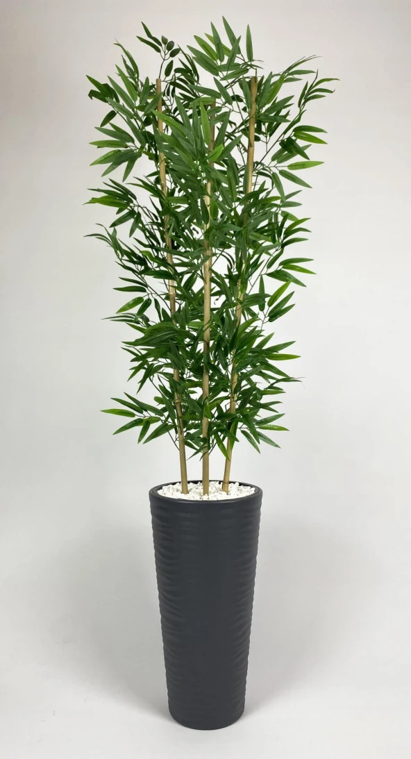 BİÇİÇEK   YAPAY BAMBU AĞACI  180CM YOĞUN YAPRAKLI ANTRASİT RENK KUMSAL SAKSIDA - Resim 4