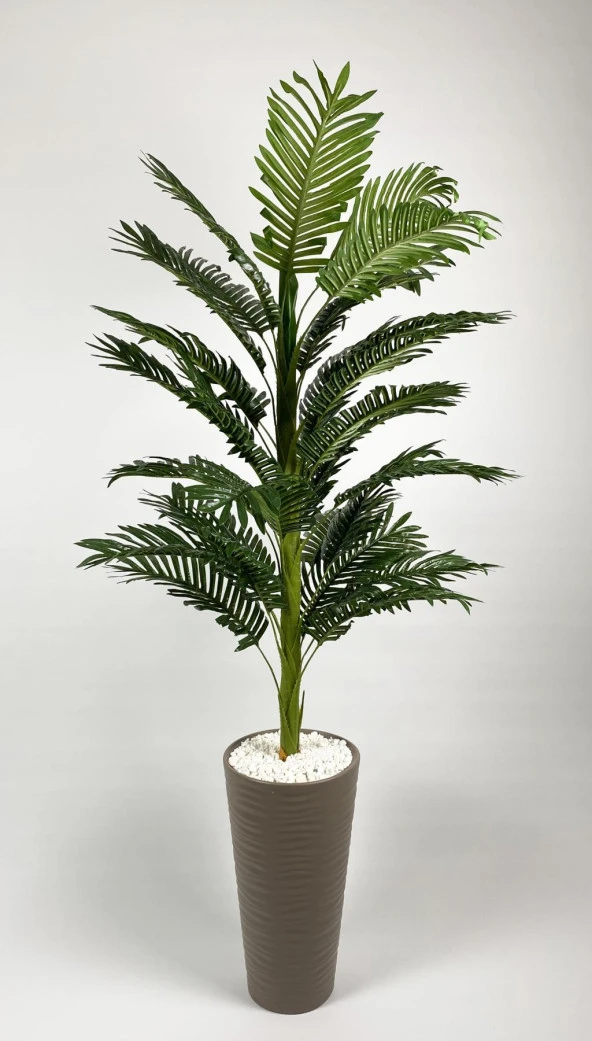 BİÇİÇEK YAPAY AREKA AĞACI BÜYÜK BOY PALMİYE AĞACI DEKORATİF KUMSAL BEj RENK SAKSIDA