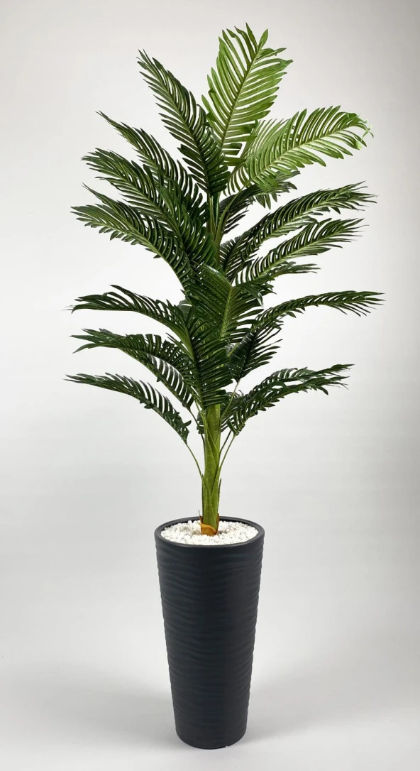 BİÇİÇEK YAPAY AREKA AĞACI BÜYÜK BOY PALMİYE AĞACI DEKORATİF KUMSAL ANTRASİT RENK SAKSIDA - 3