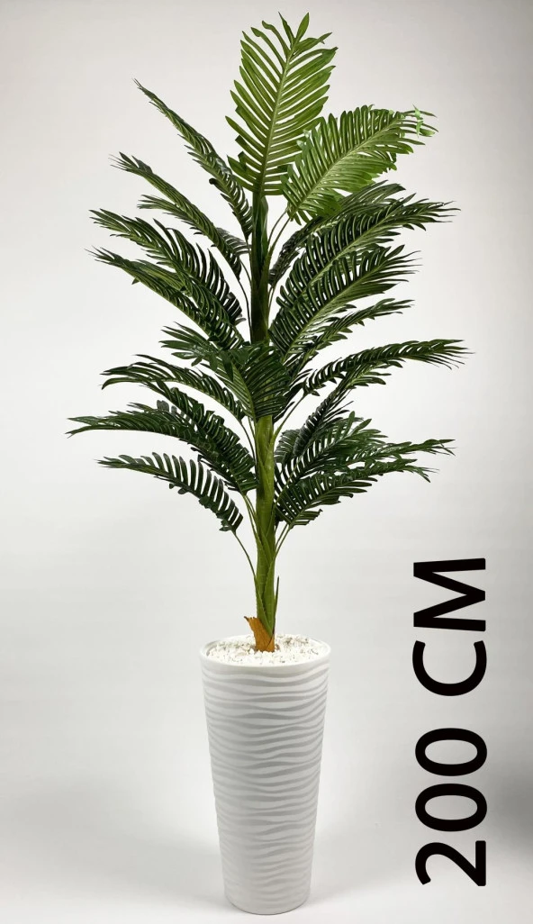 BİÇİÇEK   YAPAY AREKA AĞACI  BÜYÜK BOY PALMİYE AĞACI DEKORATİF KUMSAL BEYAZ RENK SAKSIDA - Resim 2