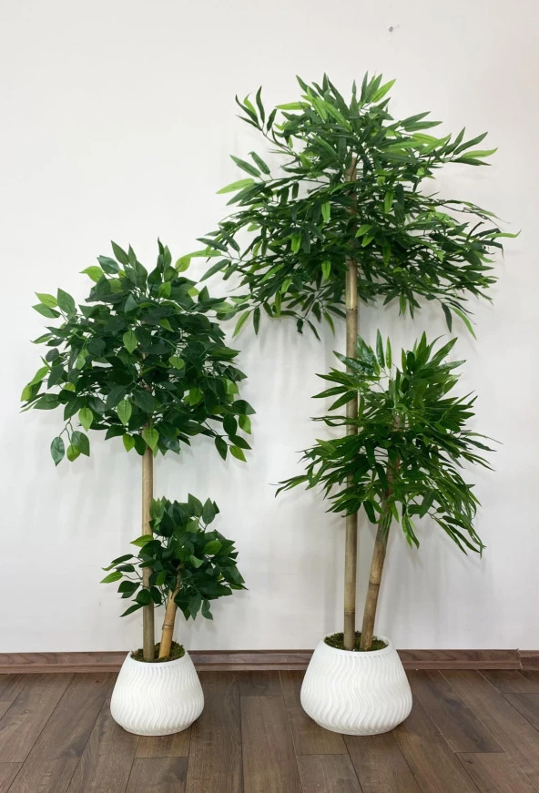 BİÇİÇEK   YAPAY BAMBU AĞACI 160CM + 125CM BENJAMİN AĞACI - 1