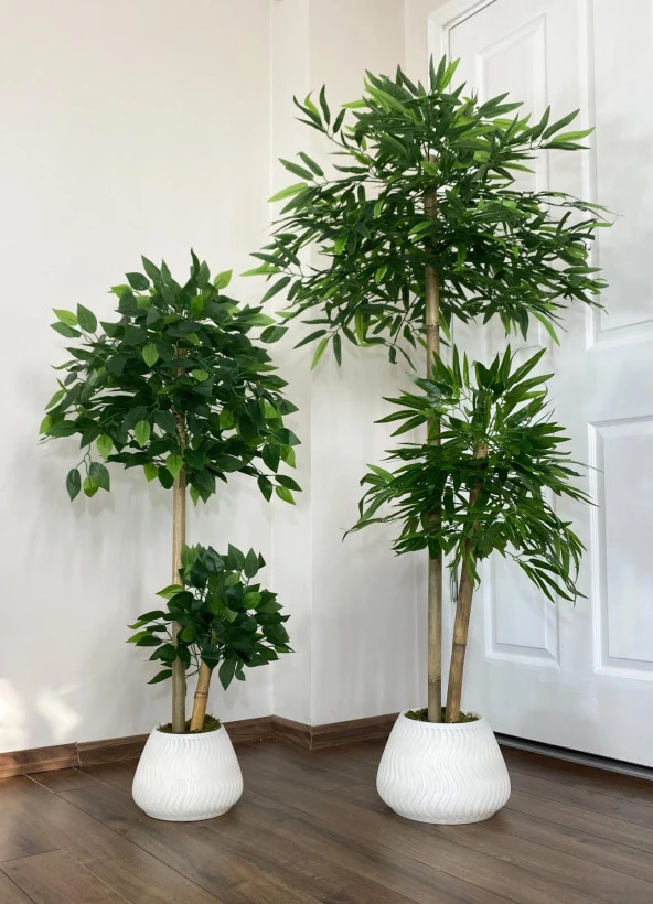 BİÇİÇEK   YAPAY BAMBU AĞACI 160CM + 125CM BENJAMİN AĞACI - 2