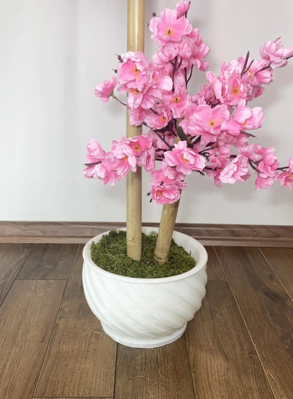 BİÇİÇEK   Yapay Ağaç Doğal Bambu Gövdeli Japon Ağacı Pembe Bahar Dalı Ağacı 125cm - Resim 3