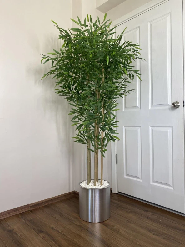 BİÇİÇEK YAPAY BAMBU AĞACI 180CM METAL SAKSIDA YOĞUN YAPRAKLI 7 DALLI - 3