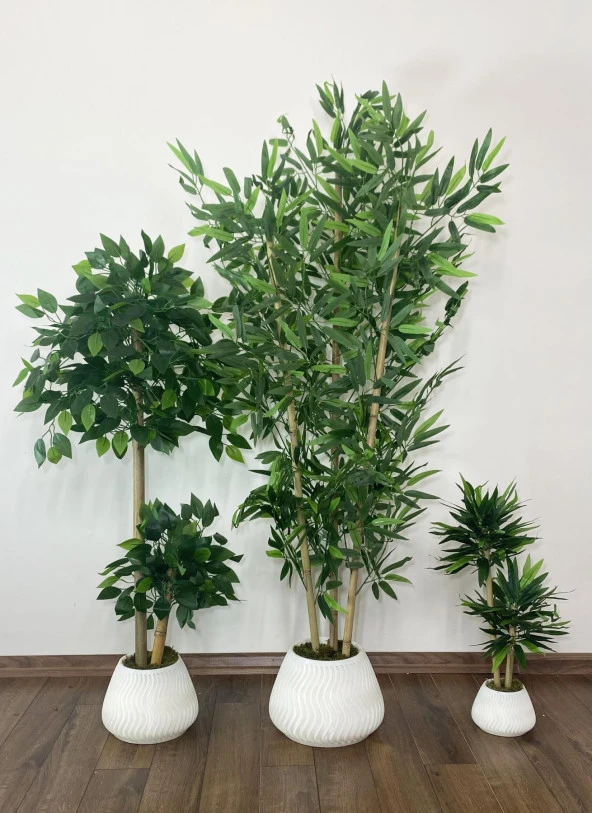BİÇİÇEK   YAPAY BAMBU AĞACI 160CM + 125CM BENJAMİN AĞACI YOĞUN YAPRAKLI+MINI BAMBU - Resim 2
