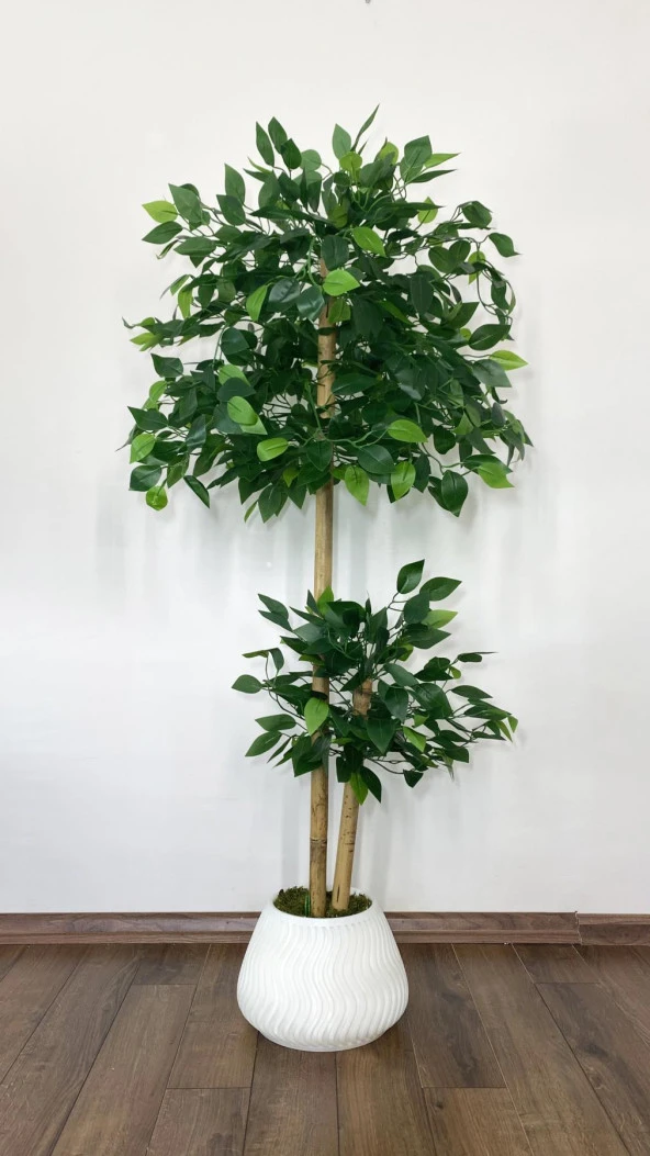 BİÇİÇEK YAPAY BENJAMİN AĞACI BAMBU GÖVDELİ 140CM BÜYÜK SAKSIDA YOĞUN YAPRAKLI