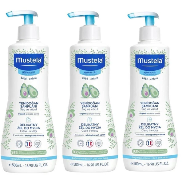 Mustela Gentle Cleansing Gel Yenidoğan Şampuan 500 ml 3 Kutu