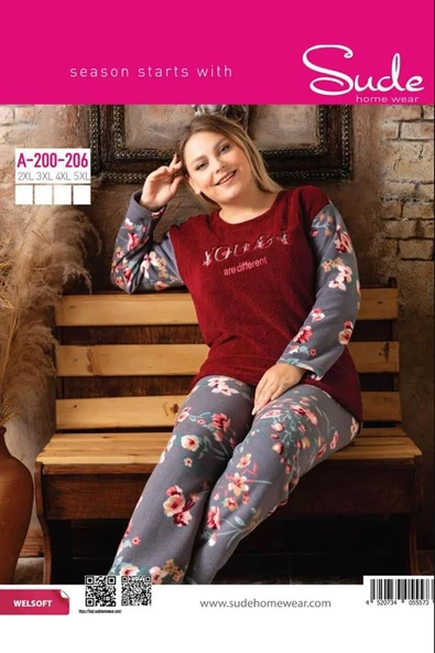 Sude A-200-206 Çiçek Desen Wellsoft Kadın Pijama Takımı