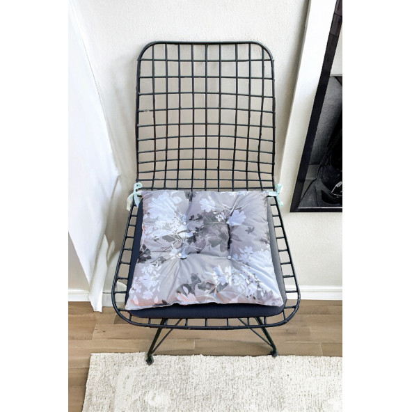 Sandalye Minderi 35x35 Dekoratif Bağcıklı Pofuduk Desenli
