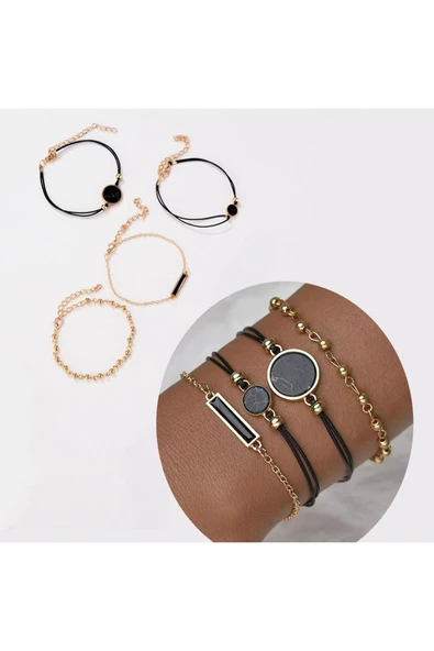 Kadın Bilekliği Takı Rose Gold Trend Hediye Şık 4'lü RB44 - 3