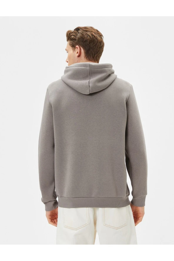 Basic Kapşonlu Sweatshirt Uzun Kollu Ribanalı - Resim 4