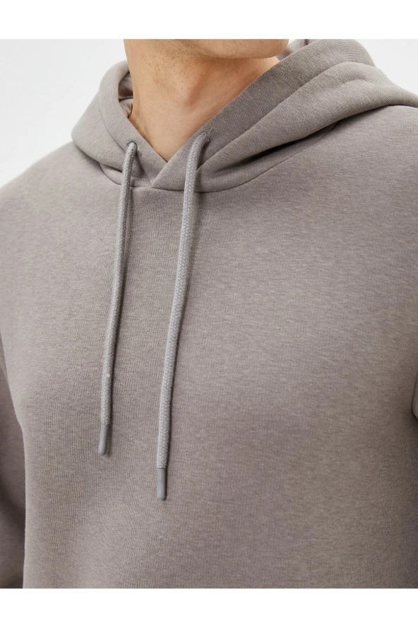 Basic Kapşonlu Sweatshirt Uzun Kollu Ribanalı - Resim 5