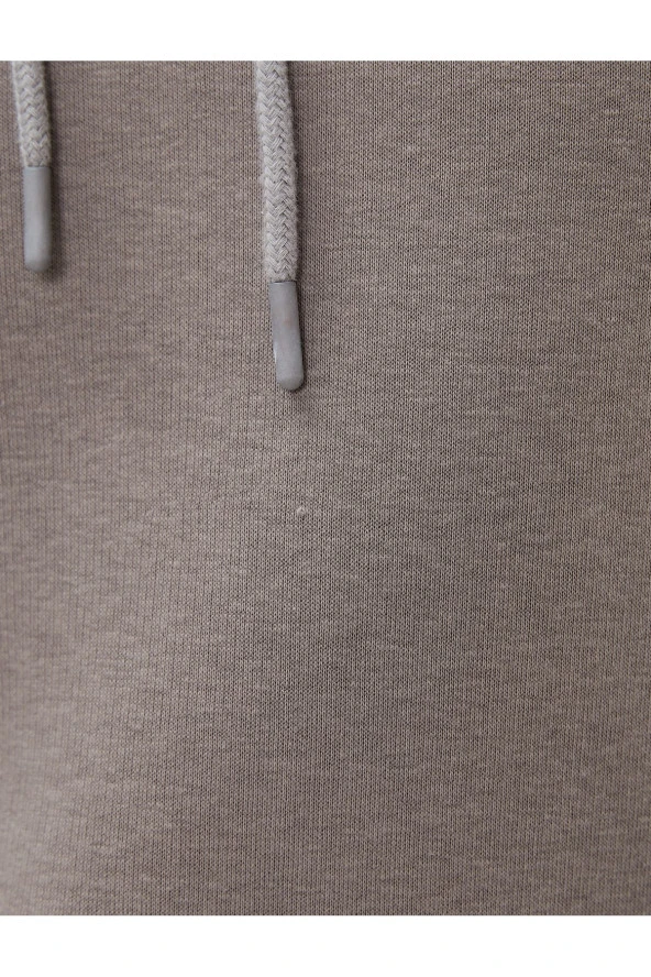 Basic Kapşonlu Sweatshirt Uzun Kollu Ribanalı - Resim 6