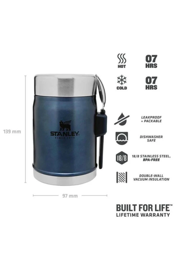 Stanley Klasik Kaşıklı 0,40 Litre Çelik Yemek Termosu - Lacivert - 4
