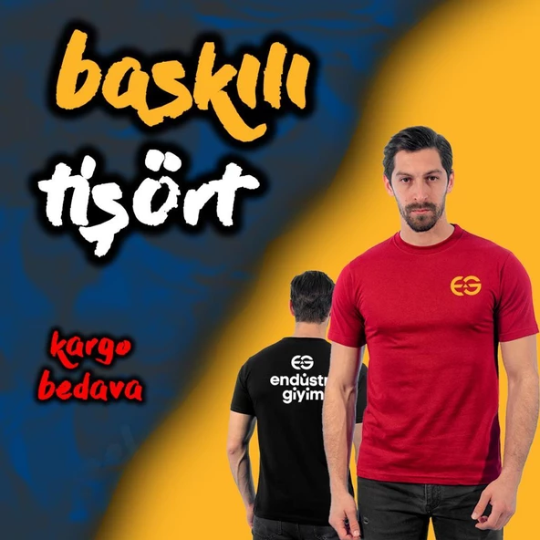 5'li Özel Baskılı Sıfır Yaka Tişört, Kırmızı -142E702-