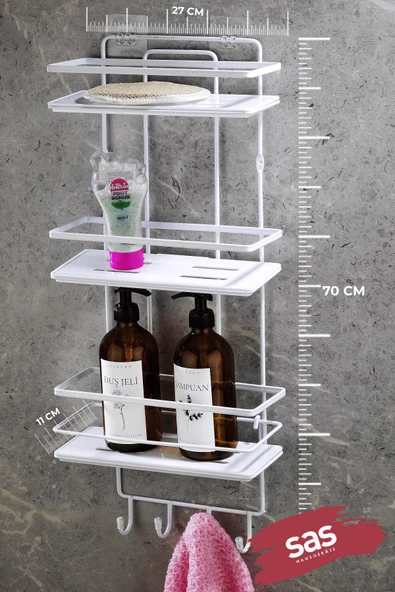 Yapışkanlı Ömür Boyu Paslanmaz Kristal Ayarlanabilir Raf Banyo Düzenleyici Beyaz - Beyaz  LŞ-03 BBBK - Resim 3