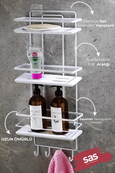 Yapışkanlı Ömür Boyu Paslanmaz Kristal Ayarlanabilir Raf Banyo Düzenleyici Beyaz - Beyaz  LŞ-03 BBBK - Resim 2