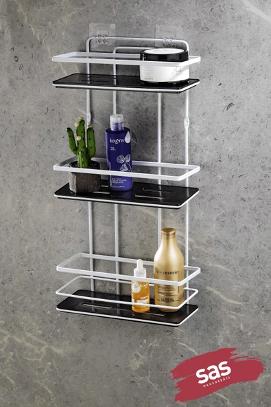 Yapışkanlı Paslanmaz Kristal Ayarlanabilir Raf Banyo Düzenleyici Şampuanlık Krom - Siyah LŞ-03 BS ürün görseli