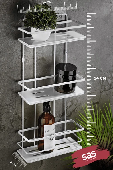 Yapışkanlı Ömür Boyu Paslanmaz Kristal Ayarlanabilir Raf Banyo Düzenleyici Şampuanlık Beyaz LŞ-03 BB - Resim 3