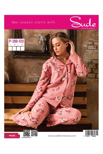 Sude P-200-513 Flamingo Desenli Gömlek Polar Kadın Pijama Takımı