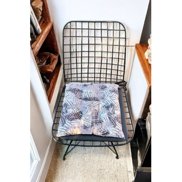 Sandalye Minderi 35x35 Dekoratif Bağcıklı Pofuduk Desenli