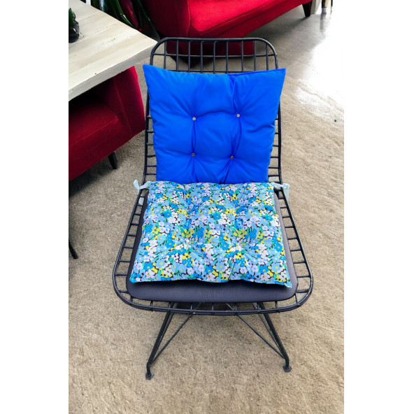 2'li Sandalye Minderi 35x35 Dekoratif Bağcıklı Pofuduk Desenli Kombin