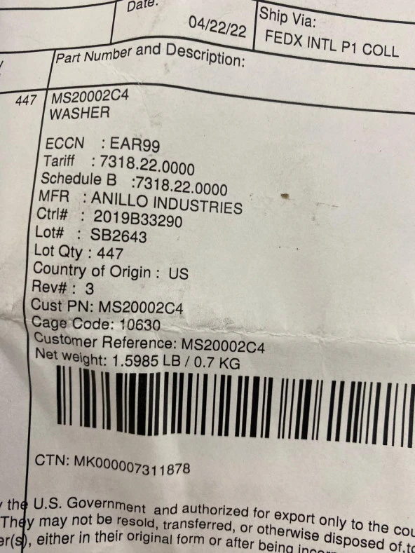 Anillo MS20002C4 Havacılık Pulu 447 Adet - Resim 7