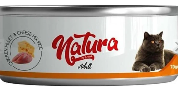 Natura Tavuk Fileto & Peynir, Et Suyu İçinde Pirinçli Kedi Konservesi 70 Gr