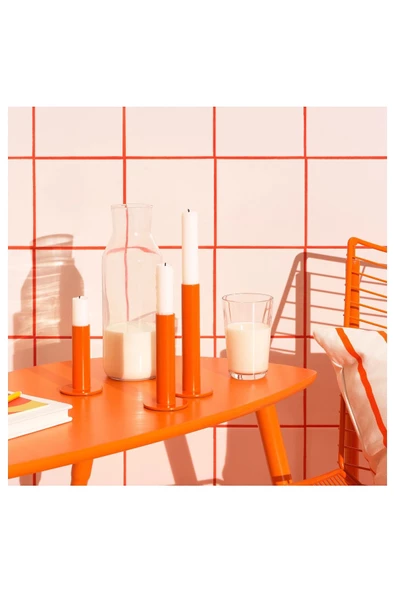 Tuvkornell 3 Lü Turuncu Mumluk Ev Dekorasyonu Renkli Şamdan - Resim 3
