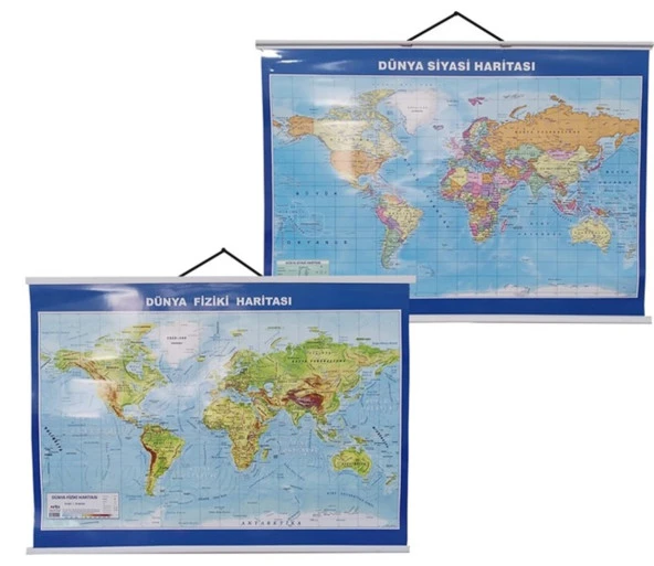 Artı Harita Ders Araçları Artı Dünya Haritası Çift Taraflı Fiziki ve Siyasi 50 x 70 cm