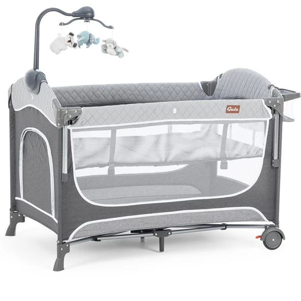 Gulz Atlas Plus Anne Yanı Sallanır Cibinlikli Dönenceli Oyun Parkı Bebek Beşik 70X110 Cm + Yataklı Dark Grey - Resim 6