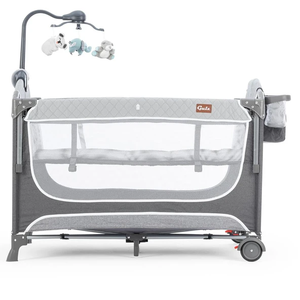 Gulz Atlas Plus Anne Yanı Sallanır Cibinlikli Dönenceli Oyun Parkı Bebek Beşik 70X110 Cm + Yataklı Dark Grey - Resim 10