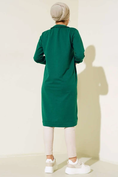 Yarım Fermuarlı Basıc Uzun Tunik Zümrüt Yeşili - Resim 3