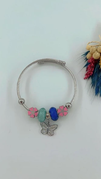 Kadın Çelik Kararmaz Paslanmaz Aksesuarlı Kelebek Çelik Bileklik - Resim 4