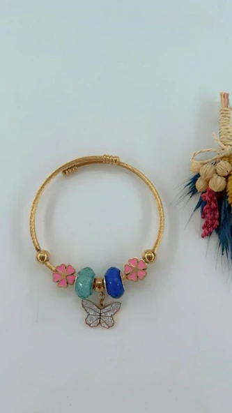 Kadın Çelik Kararmaz Paslanmaz Aksesuarlı Kelebek Çelik Bileklik - Resim 5