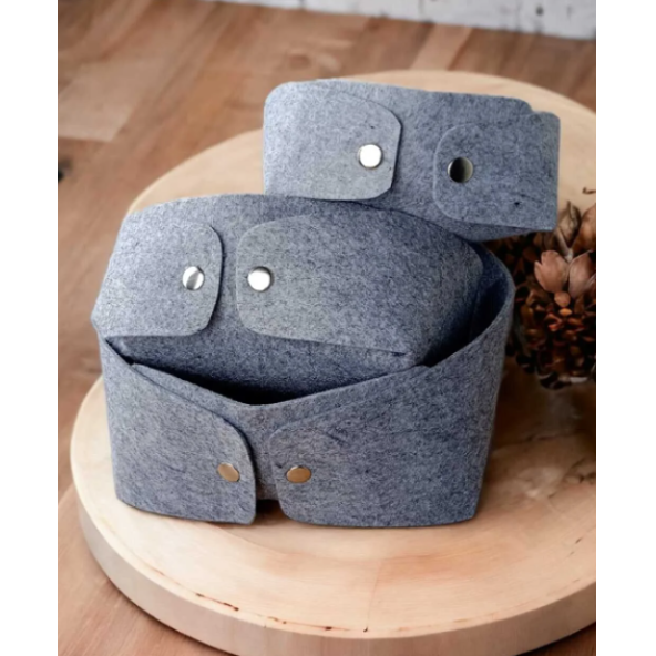 3'lü Keçe Sandal Organizer Set, Çıtçıtlı Düzenleyici Kutu, Dekoratif Kutu