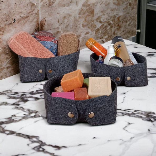 3'lü Keçe Sandal Organizer Set, Çıtçıtlı Düzenleyici Kutu, Dekoratif Kutu - 2