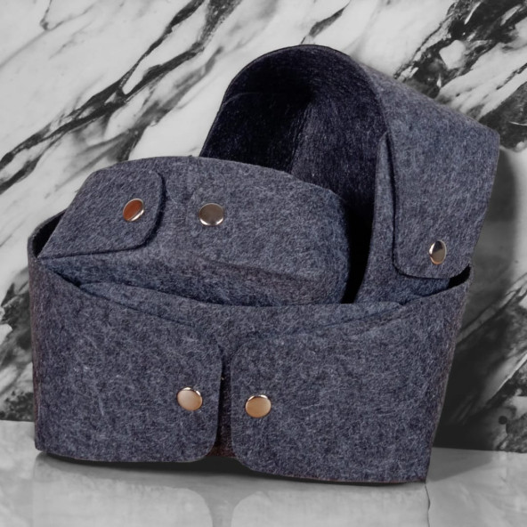 3'lü Keçe Sandal Organizer Set, Çıtçıtlı Düzenleyici Kutu, Dekoratif Kutu - 3