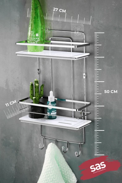 Yapışkanlı Ömür Boyu Paslanmaz Kristal Ayarlanabilir Raf Banyo Düzenleyici Şampuanlık LŞ-02 KBKK - Resim 3